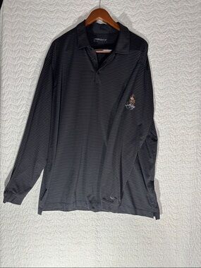 Nike Golf Men's Black Thin-Striped Long Sleeve Polo with Embroidered Detail